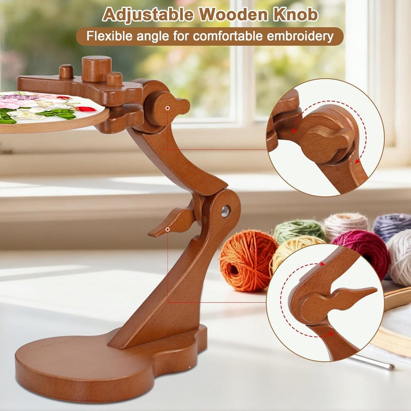GuoFa Adjustable Embroidery Stand with Violin-Shaped Base, Beech Wood Cross Stitch Hoop Holder, Lap & Tabletop Frame with Clamp for Quilting Needlework - Image 5